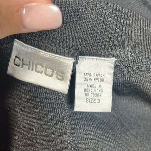 Chicos Women's Black Stretchy Pull on Pants Wide Leg Sz 3 Comfy Lounge Travel - Picture 3 of 7